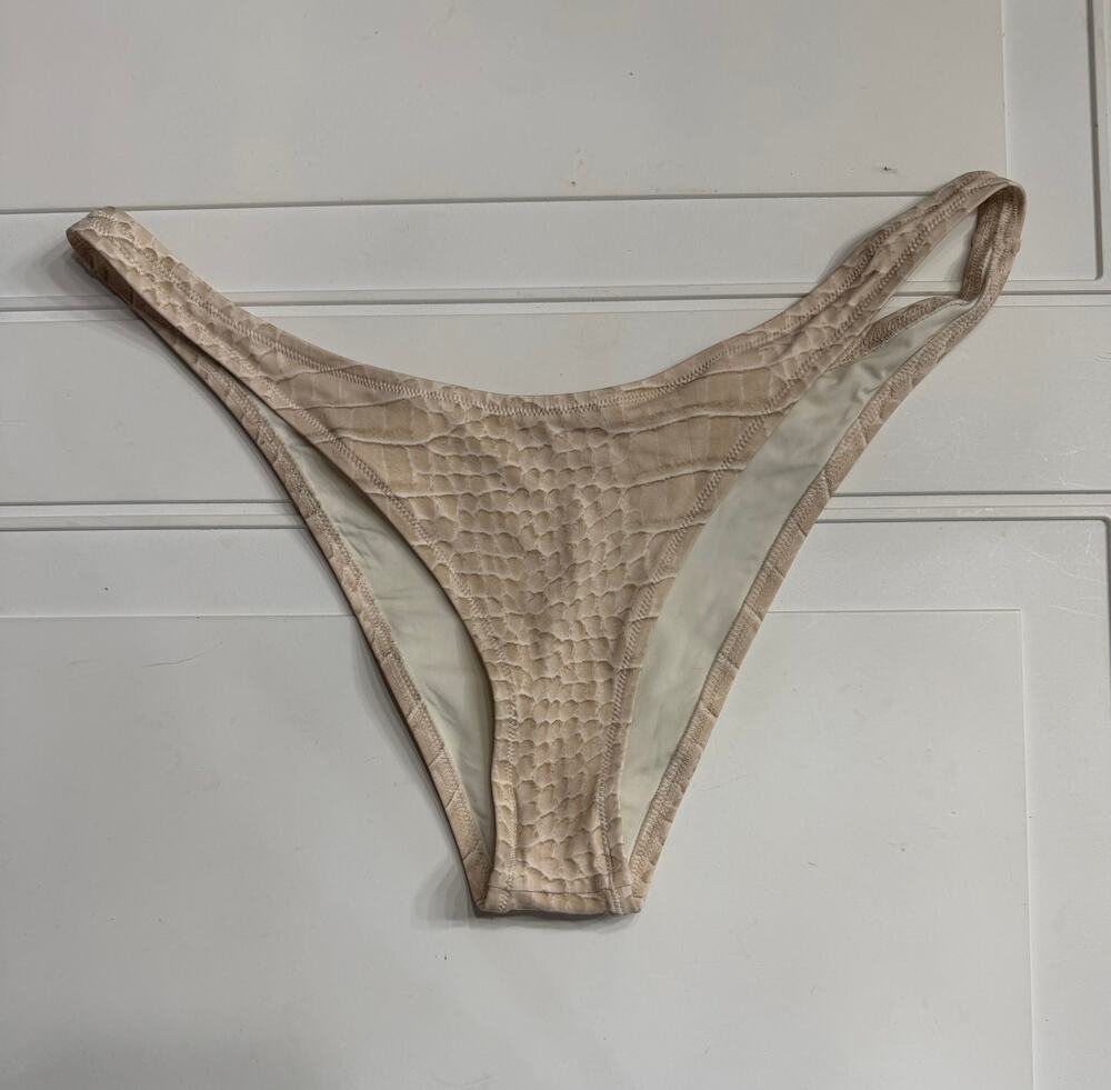 SKIMS Womens Sz L Egret Crocodile Print Cheeky Tanga Bikini Bottoms Swimsuit
